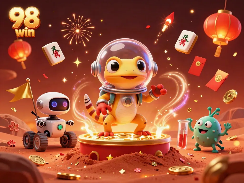 Engage in thrilling action at 98 win with a Martian gecko uncovering a buried casino amidst golden treasures.