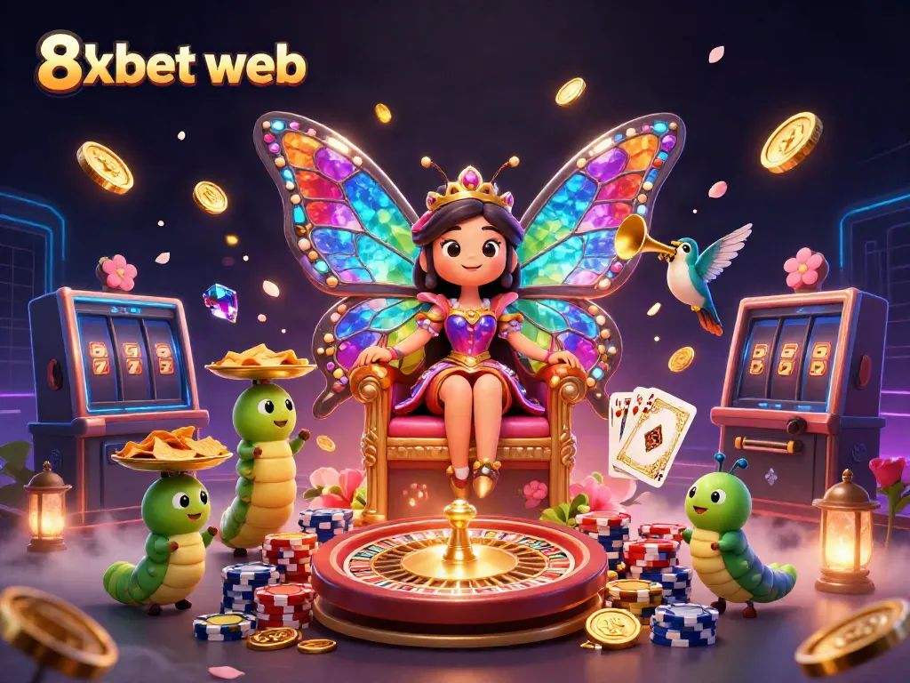 Experience the 8xbet web excitement with vibrant, dynamic casino elements in this captivating illustration.