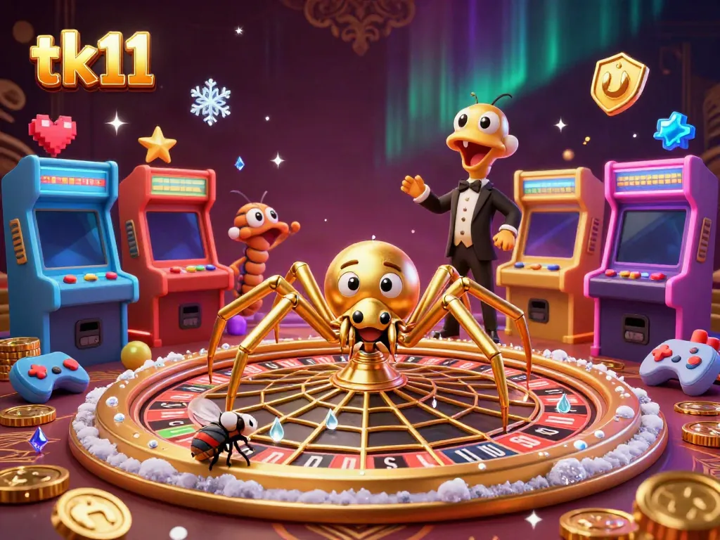 Experience thrilling casino action in tk11 with a 3D spider and roulette wheel scene.