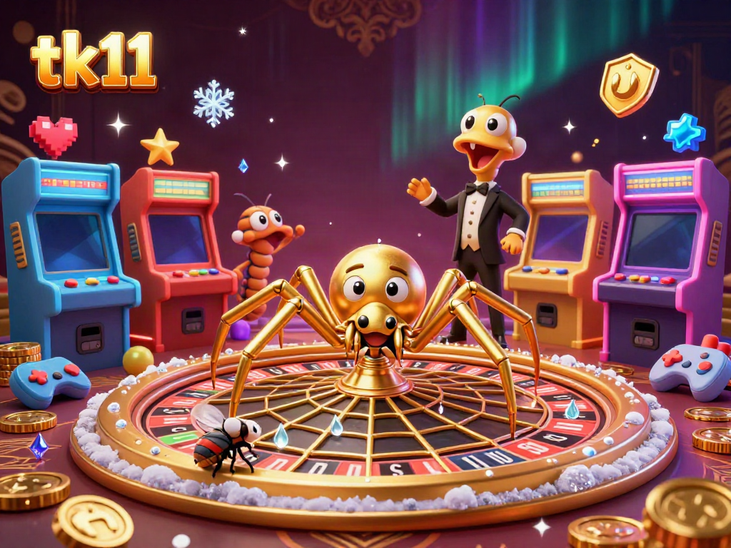 Experience thrilling casino action in tk11 with a 3D spider and roulette wheel scene.
