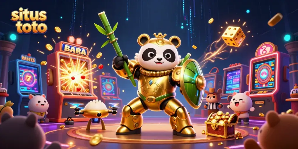 Situs toto gaming scene featuring vibrant characters and immersive gambling elements in a dynamic arena.