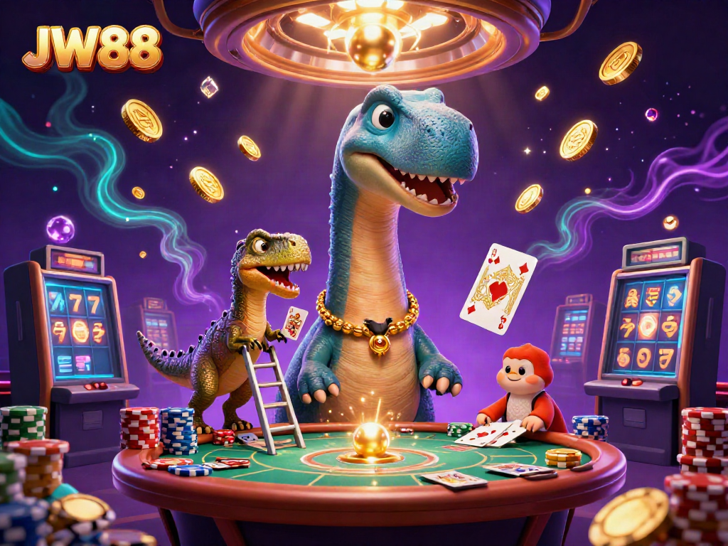Experience thrilling gameplay with JW88 at a vibrant casino scene featuring engaging characters and dynamic elements.