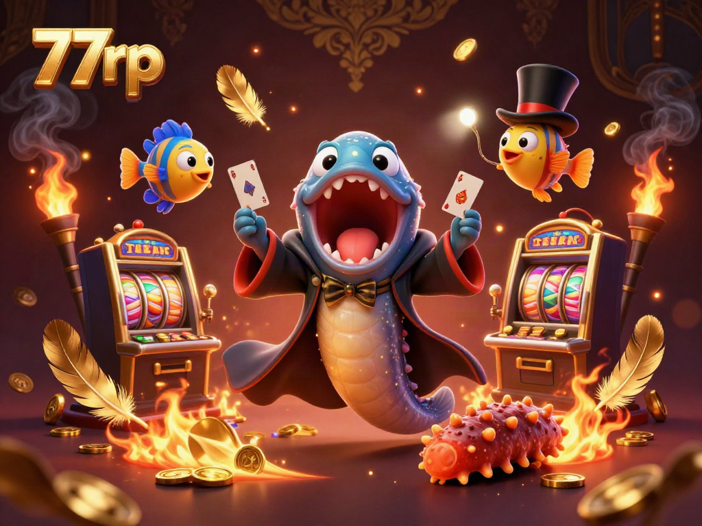 Experience thrilling casino magic with 77rp's vibrant 3D scene of playful underwater characters.