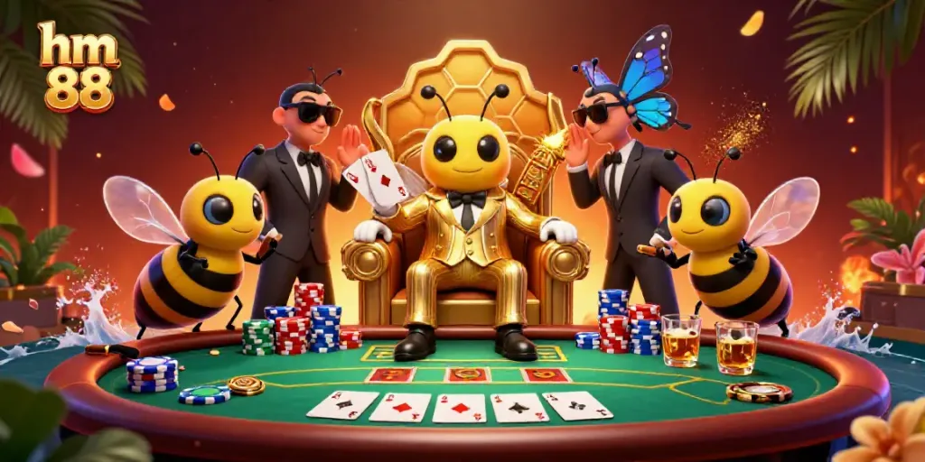 Bet big with hm 88 at a dynamic casino scene featuring poker and vibrant game elements.