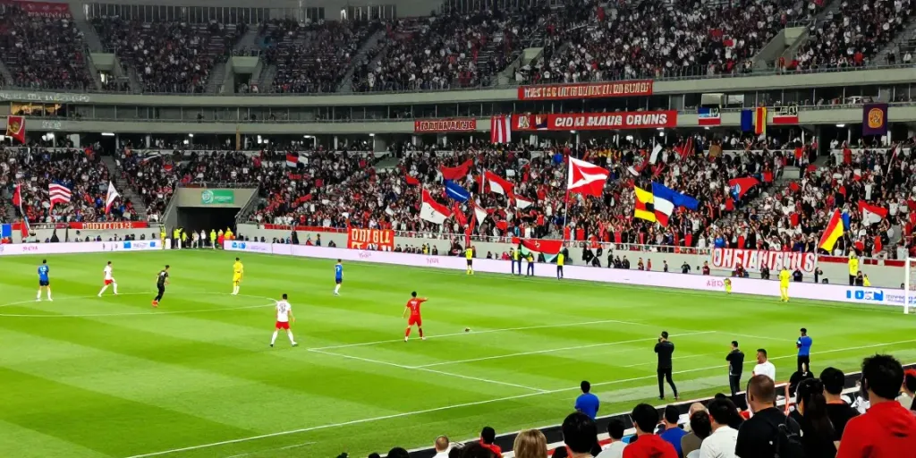 Exciting soccer match scene highlighting players on field at TOP10สนาม, with fans cheering passionately.