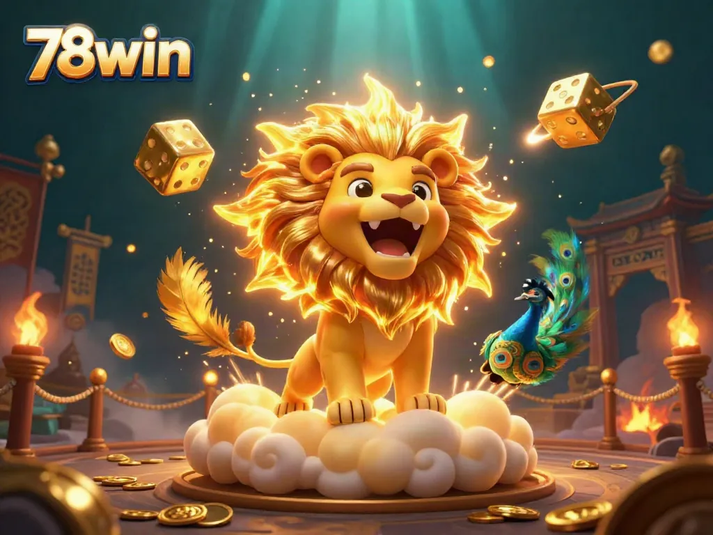 Experience thrilling gameplay at 78win with cartoon characters amidst golden casino elements
