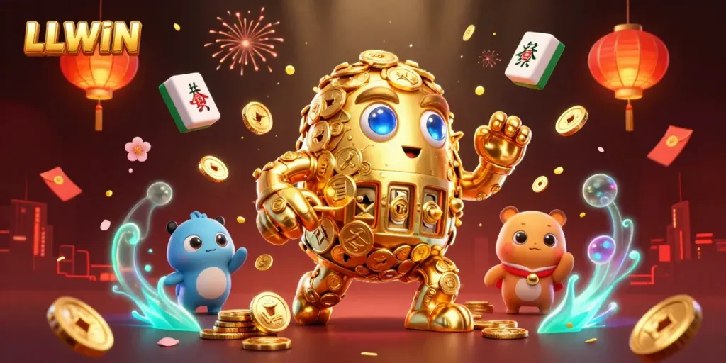 Experience thrilling gameplay with LLWIN's captivating golden golem and rich casino themes in vibrant detail.