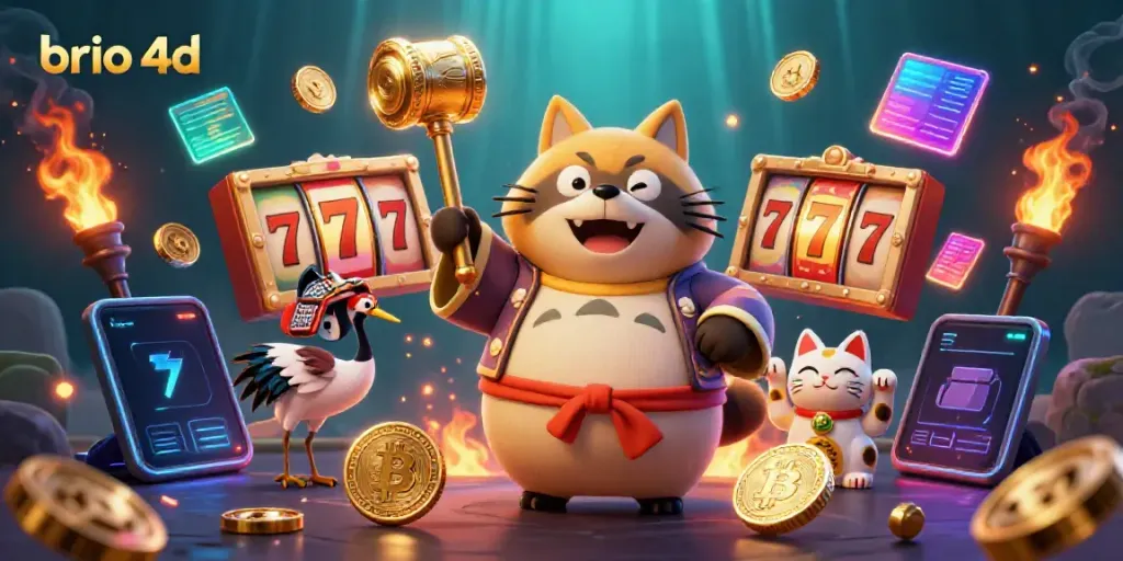 Play slots with brio 4d as maneki-neko fortune cats wave in a festive atmosphere.