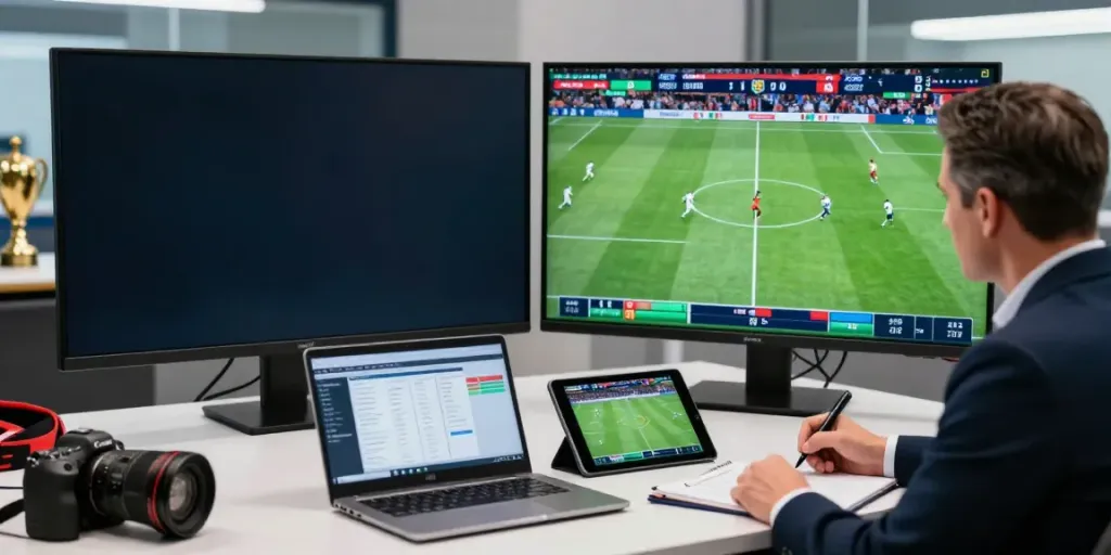 Football analysis in progress with สดฟุตบอล scores displayed prominently.