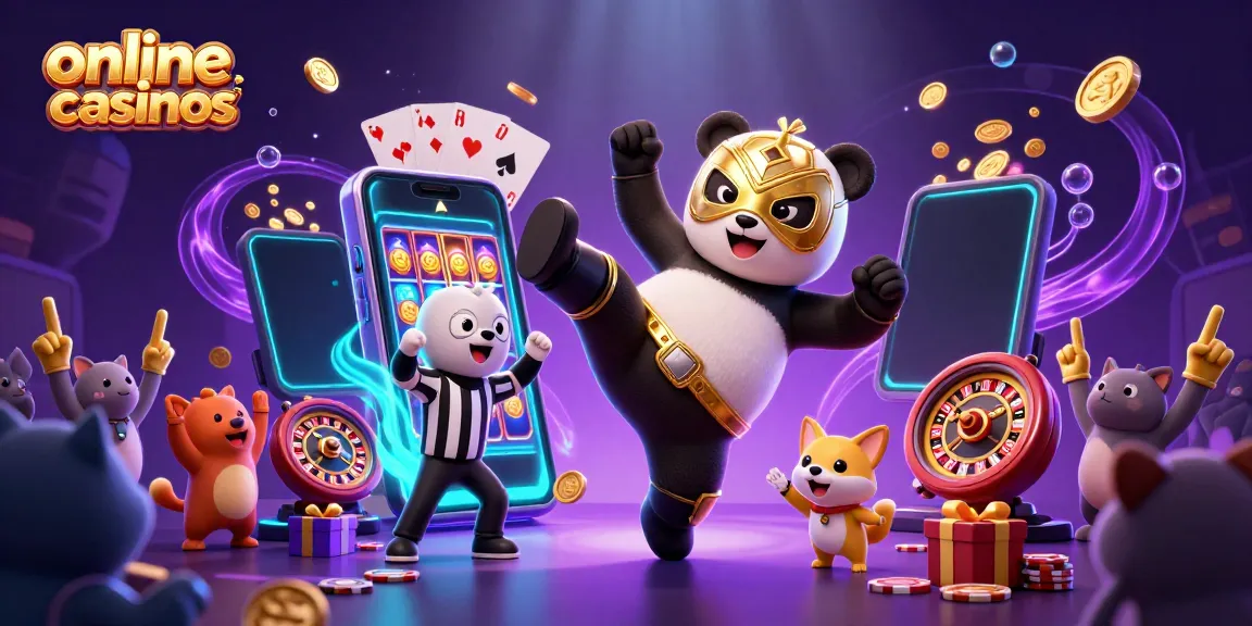 Engage with exciting online casinos action featuring animated panda and chihuahua in a vibrant casino scene.
