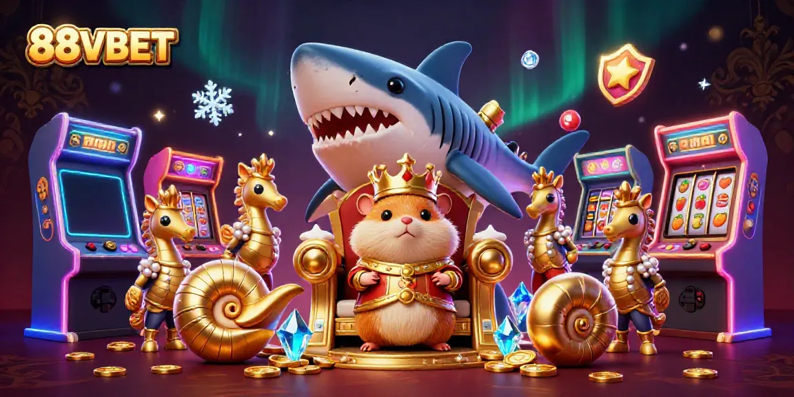 Experience exciting gaming with 88VBET as a golden hamster king reigns over a vibrant casino realm.