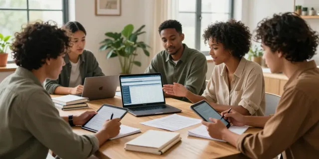 Discussion about payday loans in a cozy home office setting, showcasing teamwork and financial planning at alberta.paydayloans-on.ca