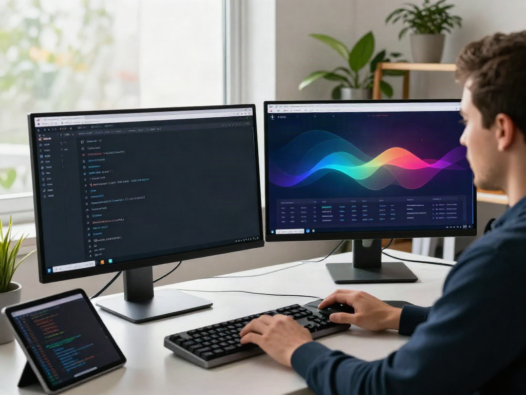 Web developer managing a comprehensive 링크모음 site in a modern office.