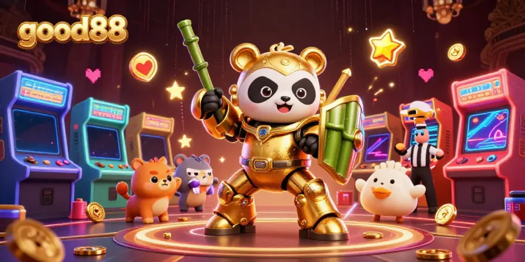 Experience thrilling gaming action in good88's vibrant casino arena featuring unique characters.